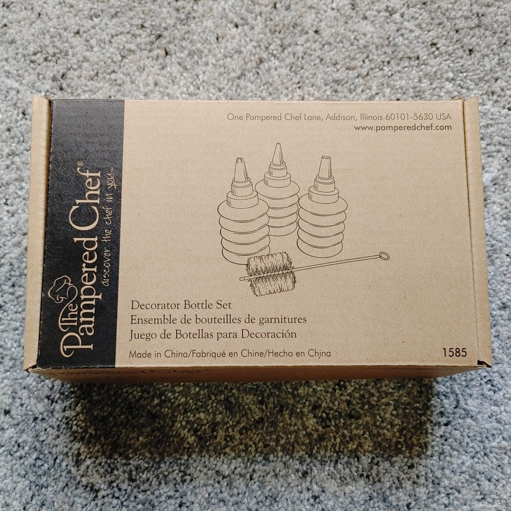 Pampered Chef Decorator Bottle Set 1585 3 Bottles Stainless Steel Tips 6 Piece